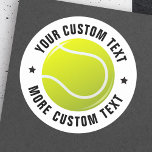 Tennis ball sticker with custom text<br><div class="desc">Personalised tennis ball stickers. Customisable,  black text. The stars can be removed.</div>