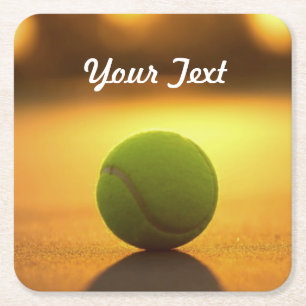 Tennis Ball Tennis Court Personalise Customise Square Paper Coaster