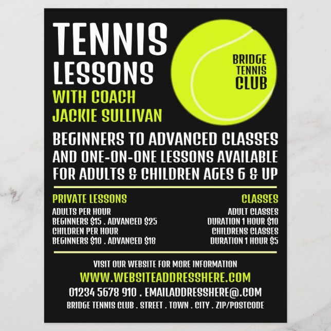 Tennis Ball, Tennis Lessons/Classes Advertising Flyer (Front)