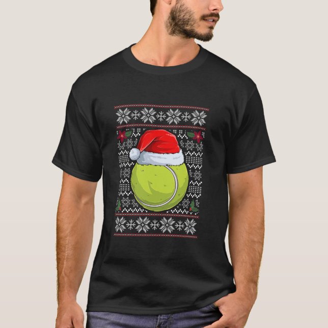 Tennis Ball Ugly Christmas Sweater Santa Hat Sport (Front)