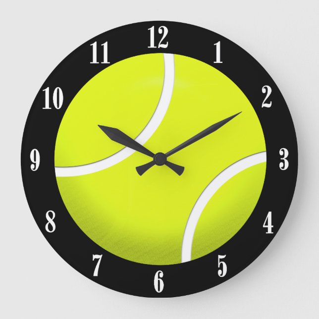 Tennis Ball Wall Clock with White Numbers (Front)