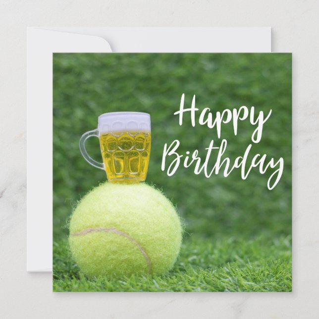 Tennis ball with Beer Birthday Card (Front)