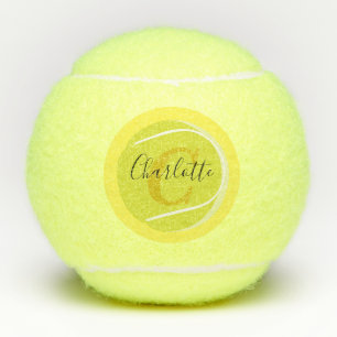 Tennis ball with Gold Monogram Script name yellow