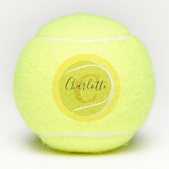 Tennis ball with Gold Monogram Script name  yellow (Front)