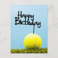 Tennis ball with Happy Birthday Sign on blue sky 