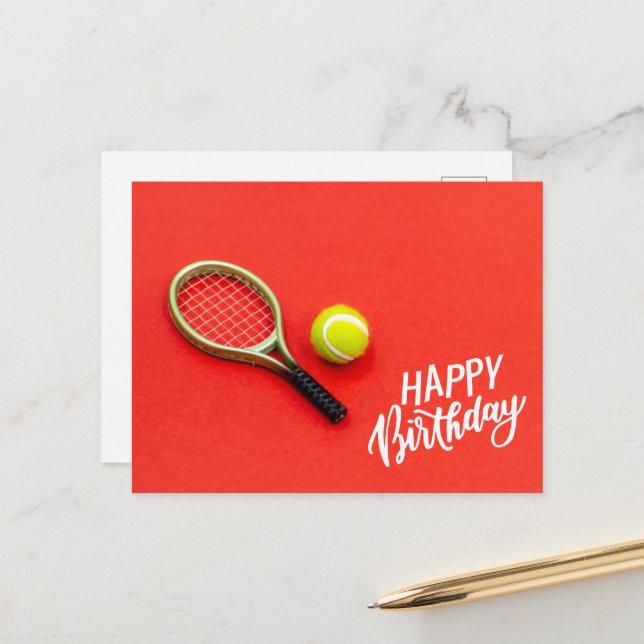 Tennis ball with Happy Birthday  with love  Postcard (Front/Back In Situ)