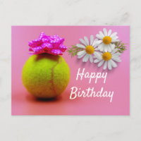 Tennis ball with happy birthday word on pink