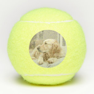 Tennis ball with image of golden retriever