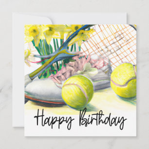Tennis ball with lots of flower for birthday  card