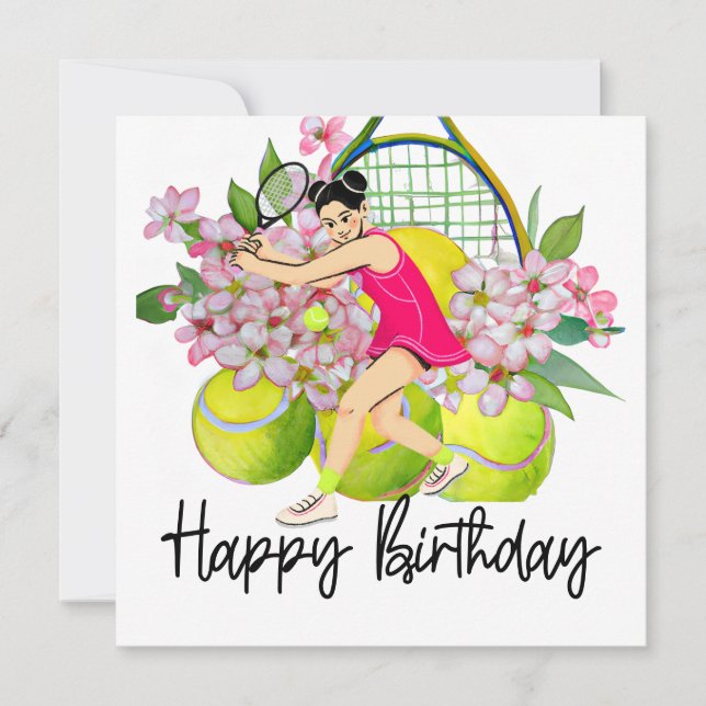 Tennis ball with lots of flower for birthday  card (Front)
