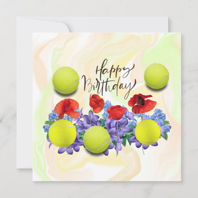 Tennis ball with lots of flower for birthday  card (Front)