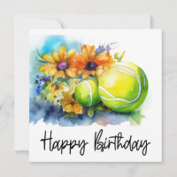 Tennis ball with lots of flower for birthday card
