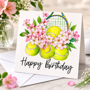 Tennis ball with lots of flower for birthday card