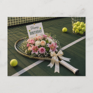 Tennis ball with lots of flower for birthday card