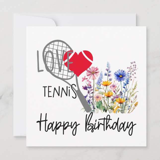 Tennis ball with lots of flower for birthday  card (Front)