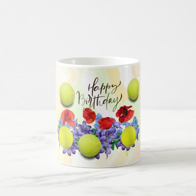 Tennis ball with lots of flower for birthday   coffee mug (Center)