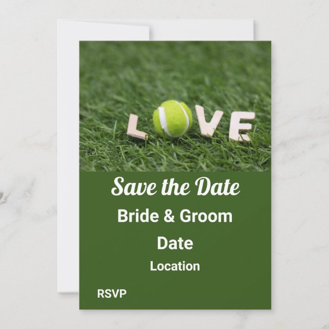 Tennis ball with love letter word on green grass invitation (Front)
