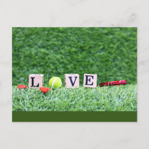 Tennis ball with  LOVE  wooden sign Valentine Holiday Postcard
