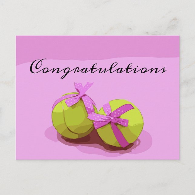 Tennis ball with pink ribbon Congratulations Postcard (Front)