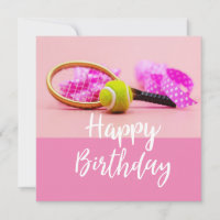 Tennis ball with racket on pink Birthday