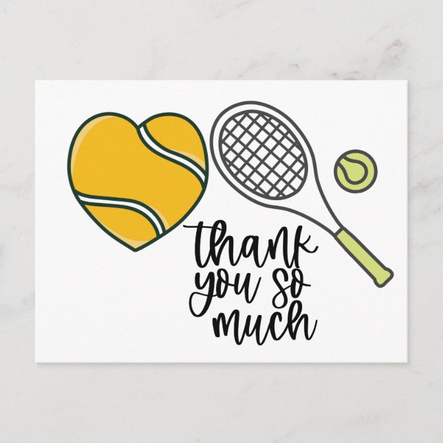 Tennis ball with racket Thank you with love Postcard (Front)