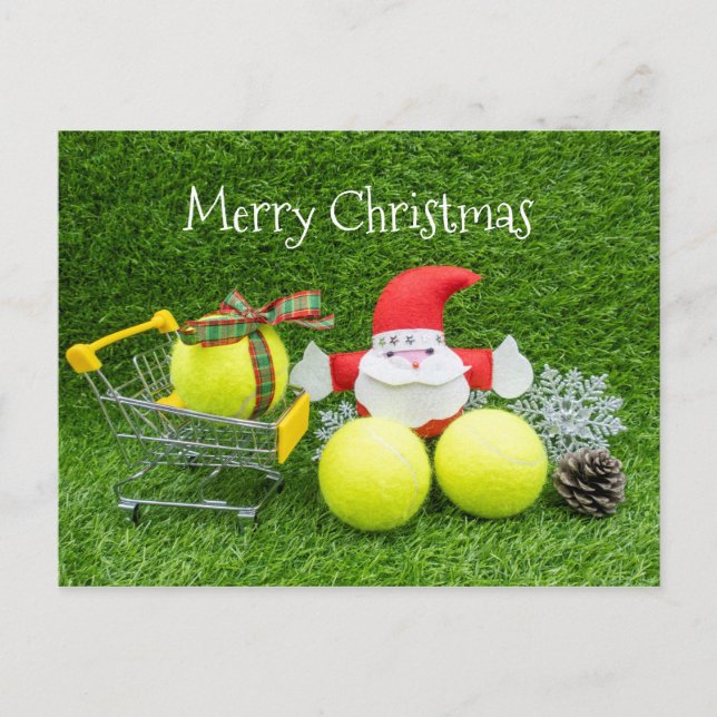 Tennis ball with Santa Claus Christmas shopping Postcard (Front)