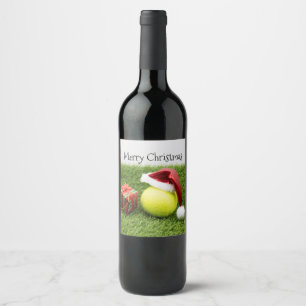 Tennis ball with Santa hat Christmas Wine Label