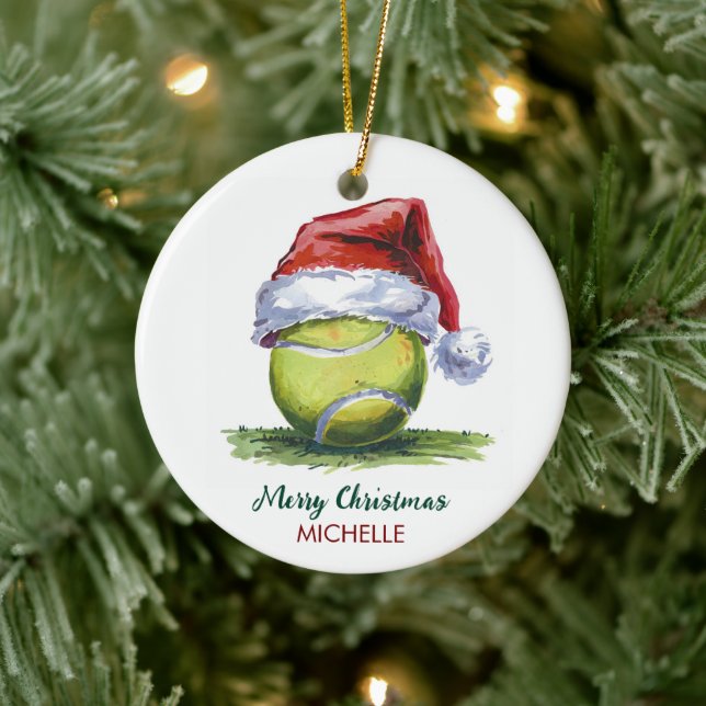  Tennis Ball with Santa Hat Custom Christmas       Ceramic Ornament (Tree)