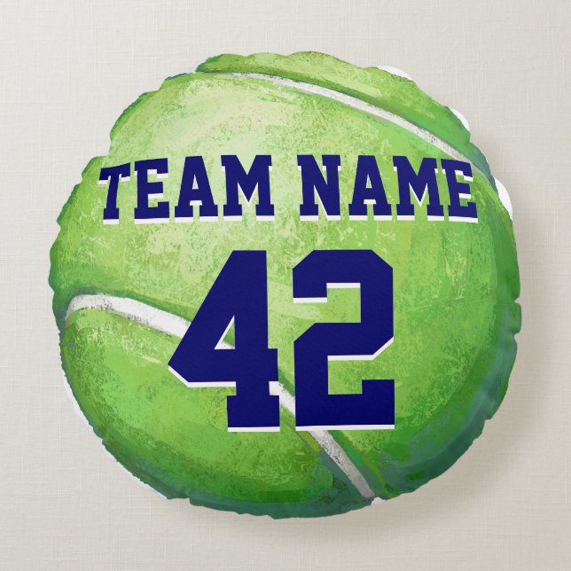 Tennis Ball with Team Name and Number Round Cushion (Front)