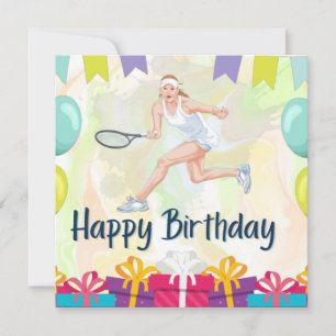 Tennis ball with Tennis Woman hold racket   Card