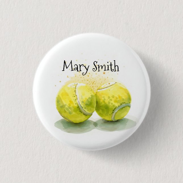 Tennis ball with your name 3 cm round badge (Front)