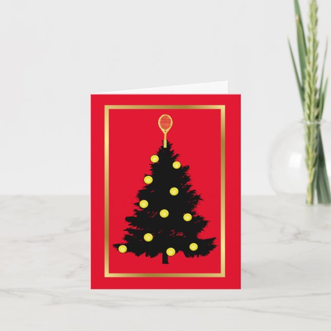Tennis Balls and Racket Christmas Tree Card (Front)