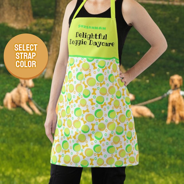 Tennis Balls Bones Artwork Pattern Pet Care Apron (medium tennis ball apron)