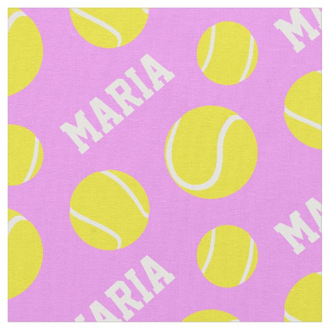 Tennis balls pink girls custom name sports pattern fabric (Close Up)
