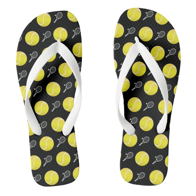 Tennis Balls & Rackets Simple Sport Themed Design Thongs (Footbed)