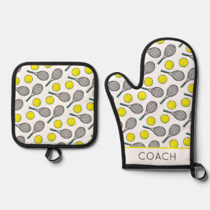 Tennis Balls Racquet NAME Sports Court Fun Oven Mitt & Pot Holder Set