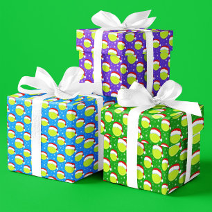 Tennis Balls Santa's Hat & Snowflakes Colorful Wrapping Paper Sheet