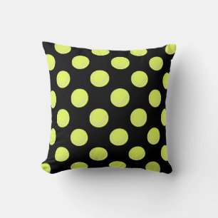 Tennis Balls Seamless Pattern on Black Background Cushion
