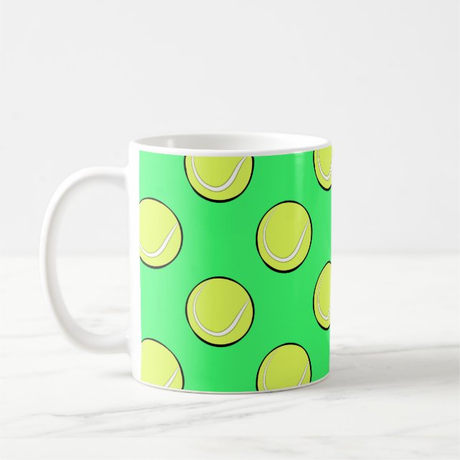 Tennis Balls Seamless Pattern on Green Background  Coffee Mug (Left)