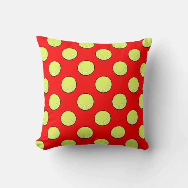 Tennis Balls Seamless Pattern on Red Background Cushion (Front)
