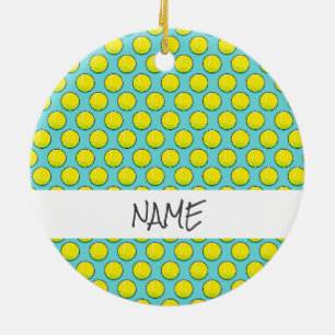 Tennis Balls Sports Yellow Blue Fun Ceramic Ornament