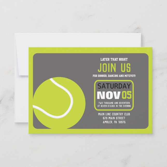 TENNIS Bar Mitzvah Invitation Response Party Card (Front)