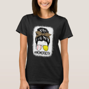 Tennis Baseball Mom Of Both Messy Bun Leopard Moth T-Shirt