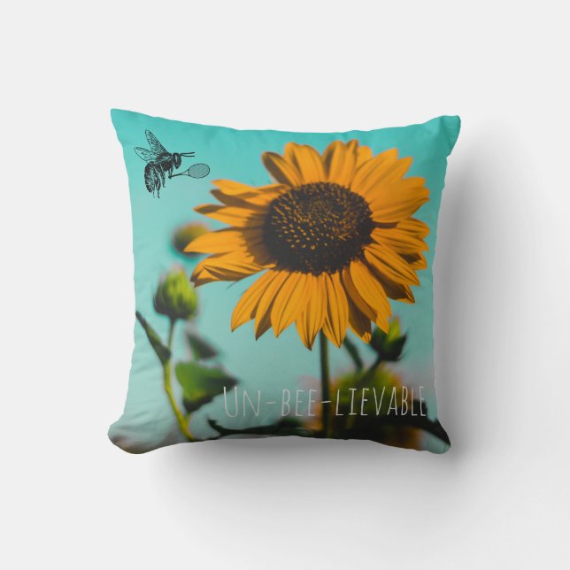 Tennis Bee Sunflower Throw Pillow (Front)