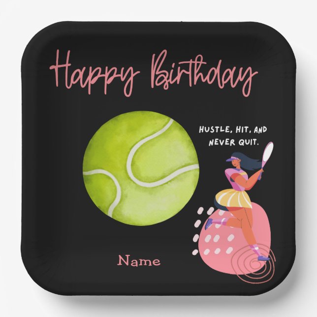 Tennis birthday for woman player party  paper plate (Front)