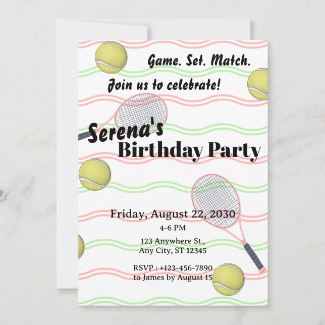 Tennis Birthday Invitation (Front)