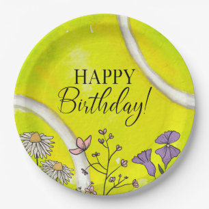 Tennis Birthday on tennis ball for player Paper Plate