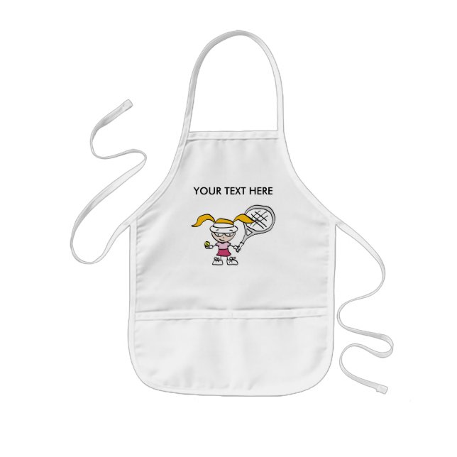 Tennis Birthday party apron with cute cartoon girl (Front)