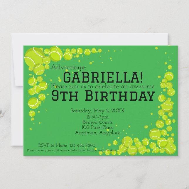 Tennis Birthday Party Invitation (Front)