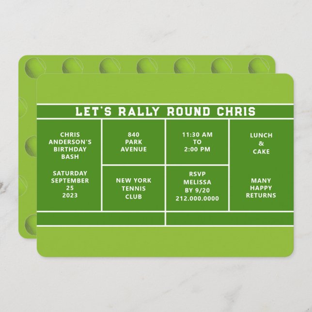 Tennis Birthday Party Invitation (Front/Back)